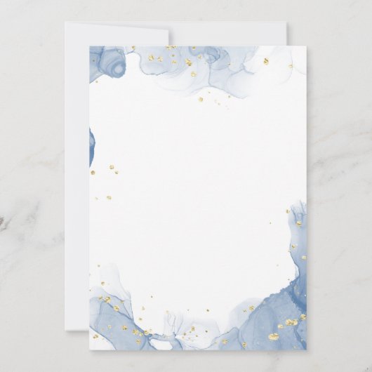 Faire-part de mariage élégant bleu et or minimalis (Dos)
