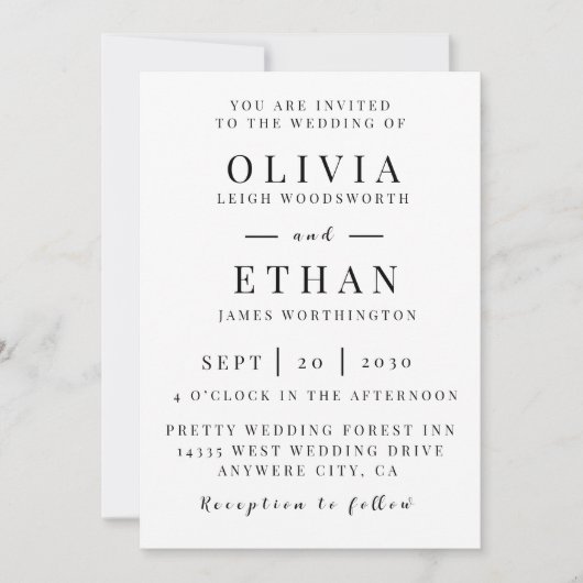 Faire-part de mariage élégant bleu marine argent f (Devant)