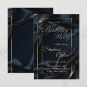 Faire-part de mariage élégant bleu marine et or (Devant / Derrière)