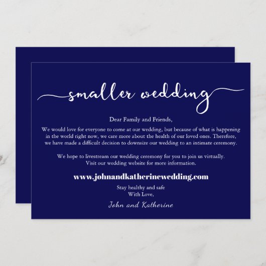 Faire-part de mariage élégant bleu marine plus pet (Devant / Derrière)