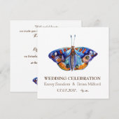 Faire-part de mariage, Élégant, Bleu Papillon Art (Devant / Derrière)