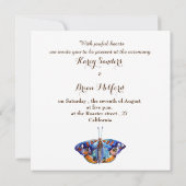 Faire-part de mariage, Élégant, Bleu Papillon Art (Dos)