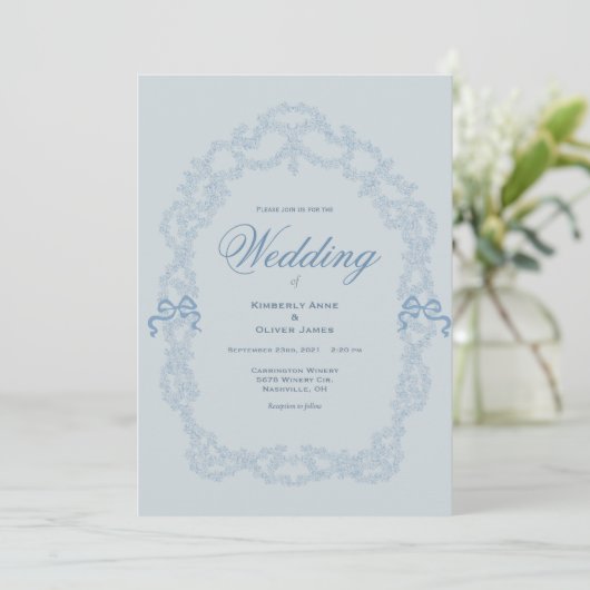 Faire-part de mariage élégant bleu vintage (Debout devant)