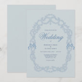 Faire-part de mariage élégant bleu vintage (Devant / Derrière)