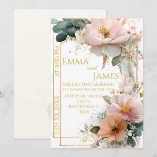 Faire-part de mariage élégant Boho à fleurs sauvag