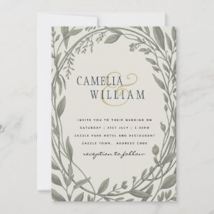 Faire-part de mariage élégant botanique vert sauge