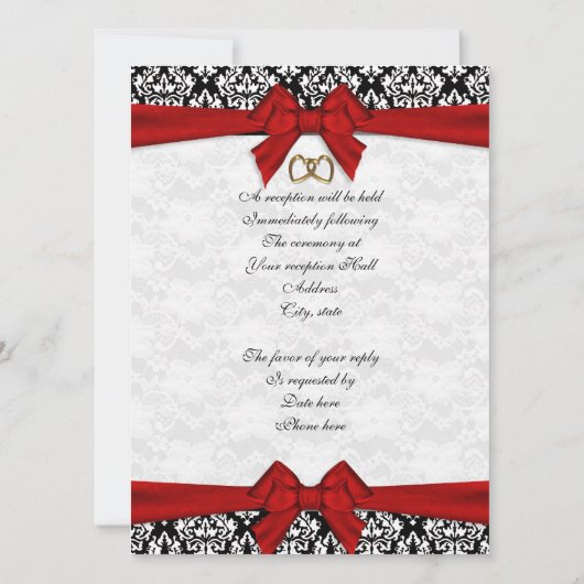 Faire-part de mariage élégant Damask avec arc roug (Dos)