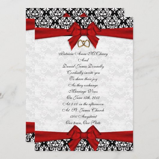 Faire-part de mariage élégant Damask avec arc roug (Devant / Derrière)