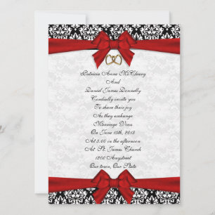 Faire-part de mariage élégant Damask avec arc roug