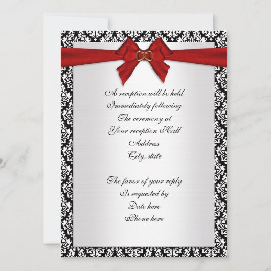 Faire-part de mariage élégant Damask avec arc roug (Dos)
