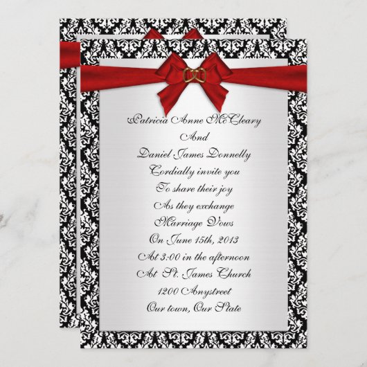 Faire-part de mariage élégant Damask avec arc roug (Devant / Derrière)