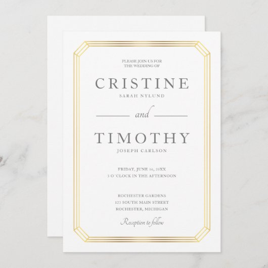 Faire-part de mariage élégant de cadre (Devant / Derrière)