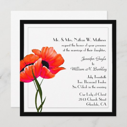 Faire-part de mariage élégant de coutume de pavots (Devant / Derrière)