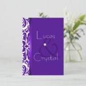 Faire-part de mariage élégant de damassé pourpre (Debout devant)