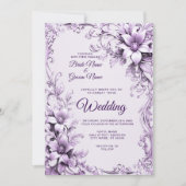 Faire-part de mariage élégant de fleurs violettes (Devant)