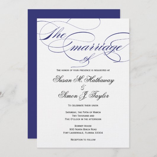 Faire-part de mariage élégant de manuscrit - (Devant / Derrière)