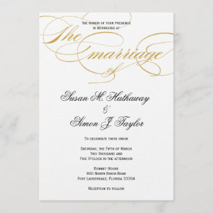 Faire-part de mariage élégant de manuscrit - or