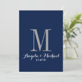 Faire-part de mariage élégant de monogramme bleu d (Debout devant)