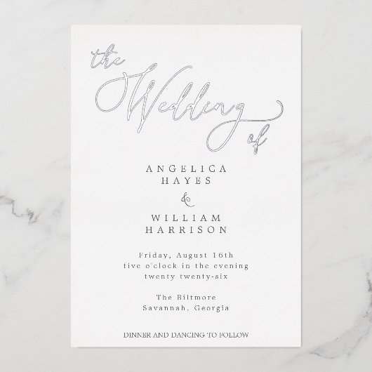Faire-part de mariage ÉLÉGANT DE SCRIPT D'ARGENT | (Recto)