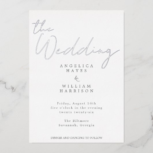 Faire-part de mariage ÉLÉGANT DE SCRIPT D'ARGENT | (Recto)