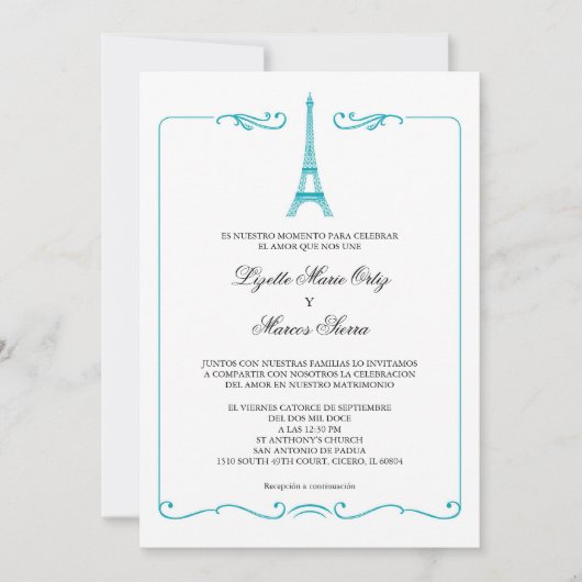 Faire-part de mariage élégant de Tour Eiffel (Devant)
