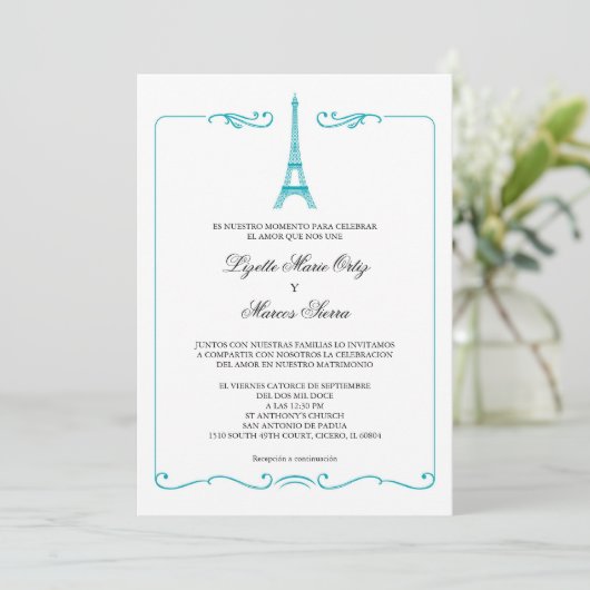 Faire-part de mariage élégant de Tour Eiffel (Debout devant)