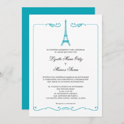 Faire-part de mariage élégant de Tour Eiffel (Devant / Derrière)