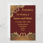 Faire-part de mariage élégant, défilement bordeaux (Devant)