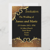 Faire-part de mariage élégant, défilement noir et  (Devant)