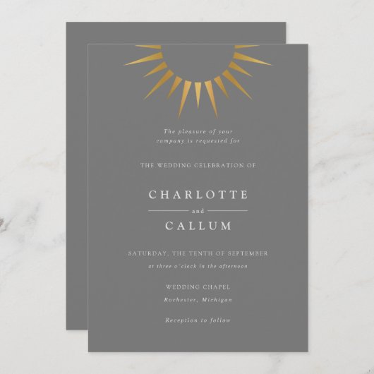 Faire-part de mariage élégant du soleil d'art déco (Devant / Derrière)