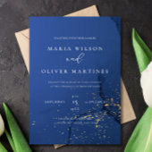 Faire-part de mariage élégant en bleu marine et or