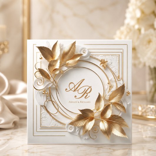 Faire-part de mariage élégant en ivoire et or