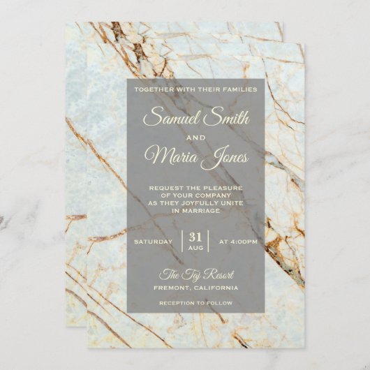 Faire-part de mariage élégant en marbre d'ivoire (Devant / Derrière)