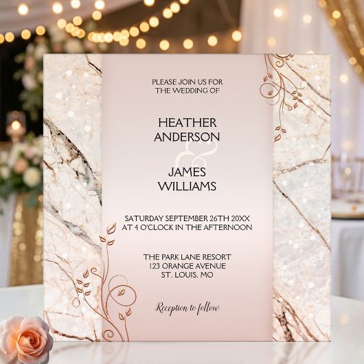 Faire-part de mariage élégant en marbre rose gold