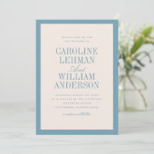 Faire-part de mariage élégant et classique bleu cl (Debout devant)