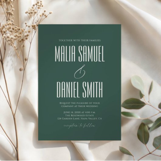Faire-part de mariage élégant et rustique vert éme