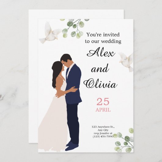 FAIRE-PART DE MARIAGE, ÉLÉGANT ET SIMPLE (Devant / Derrière)