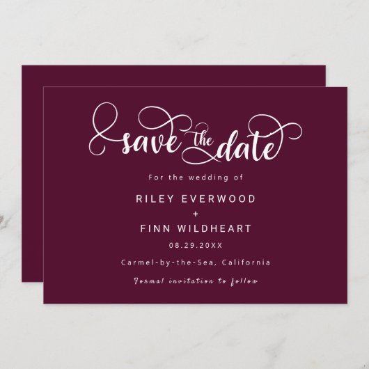 Faire-part de mariage élégant et simple "save the (Devant / Derrière)