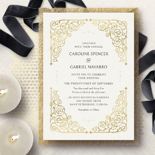 Faire-part de mariage élégant et vintage avec déco