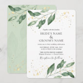 Faire-part de mariage élégant Eucalyptus Or (Devant / Derrière)