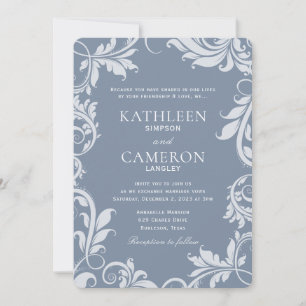 Faire-part de mariage élégant Feuilles Bleu po