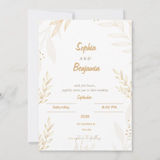 Faire-part de mariage élégant floral beige blanc