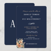Faire-part de mariage - Elégant floral bleu marine (Devant / Derrière)