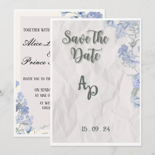Faire-part de mariage élégant floral modifiable (Devant / Derrière)