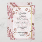 Faire-part de mariage élégant, floral rose marbré (Devant / Derrière)