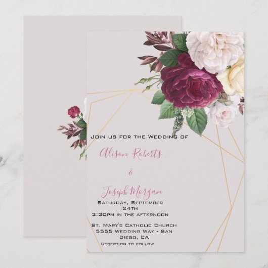 Faire-part de mariage Élégant géométrique doré (Devant / Derrière)