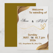 Faire-part de mariage élégant Gold Wave | Luxe dou (Devant / Derrière)