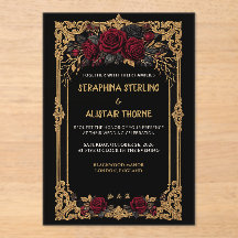 Faire-part de mariage élégant gothique rose or noi