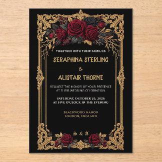 Faire-part de mariage élégant gothique rose or noi