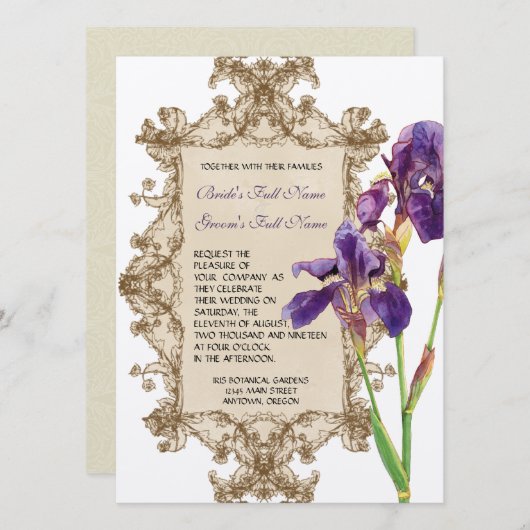 Faire-part de mariage élégant - iris élégant (Devant / Derrière)